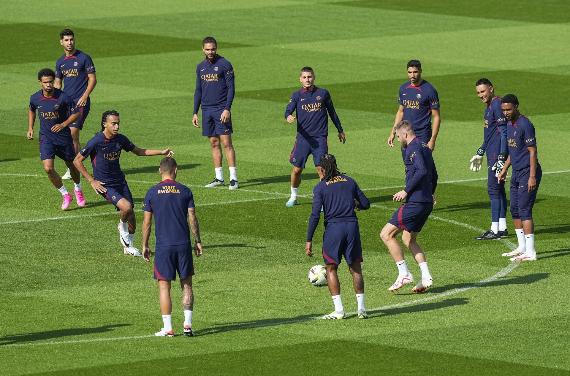 PSG players training ahead of their league opener against Lorient.