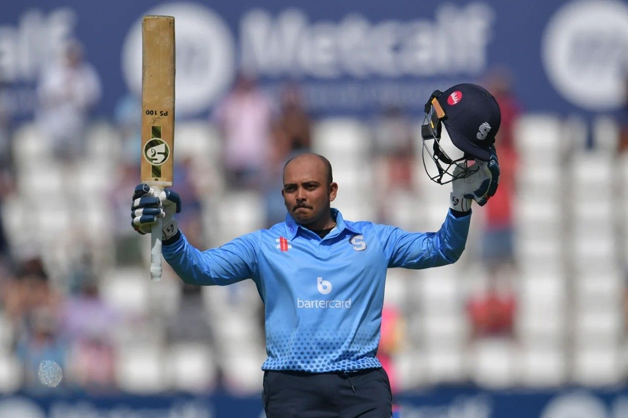 Prithvi Shaw raising his bat for Northamptonshire [Getty Images]