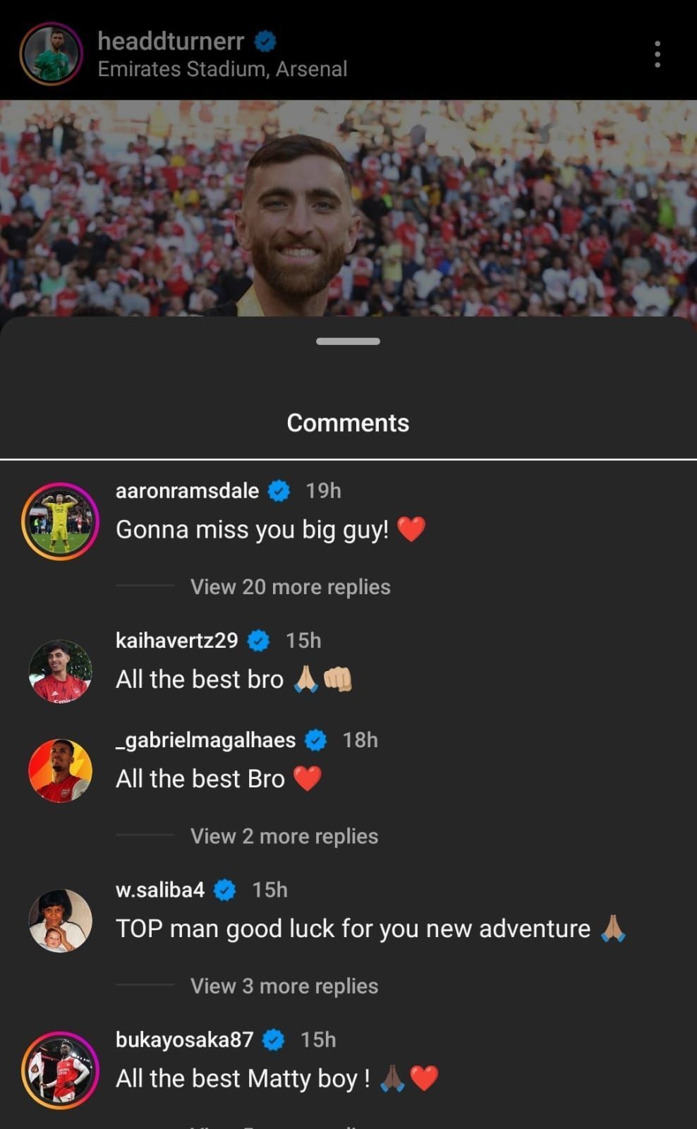 A screenshot of the comments on Matt Turner&#039;s latest Instagram post.