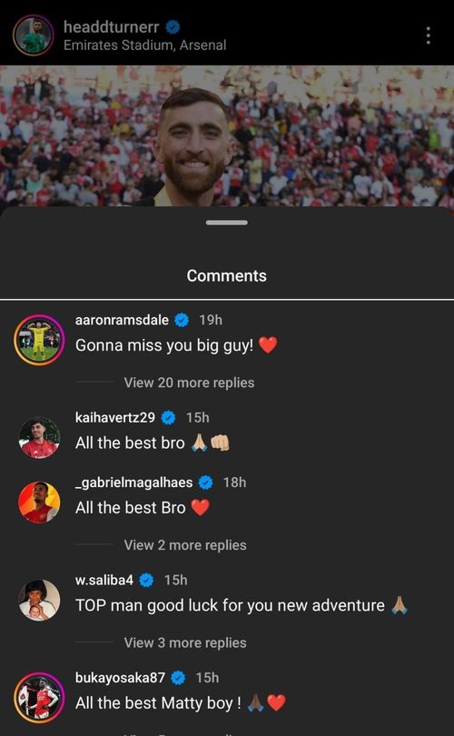 A screenshot of the comments on Matt Turner's latest Instagram post.