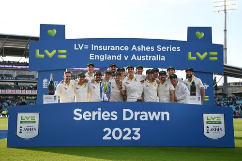 Australia celebrate their Ashes retention. (Credits: Getty)