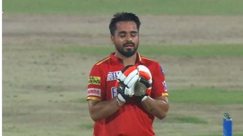 Prabhsimran Singh thanks almighty after reaching his maiden IPL century.