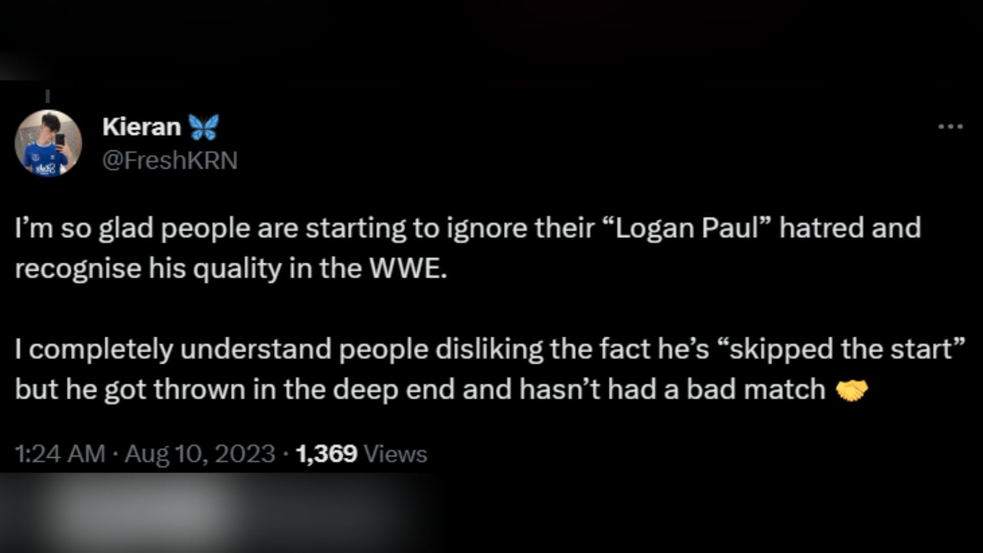 Screenshot of the tweet praising Paul&#039;s work in the squared circle