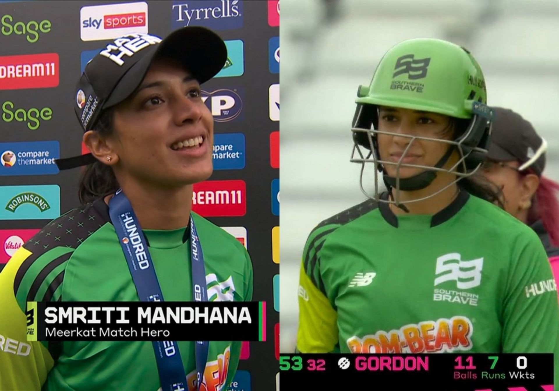 Smriti Mandhana during the Trent Rockets Women v Southern Brave Women - The Hundred match on Tuesday. 