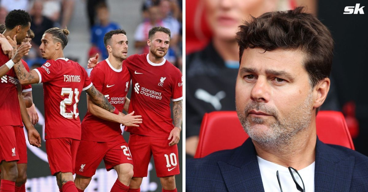 [L-to-R] Liverpool players, and Chelsea boss Mauricio Pochettino.