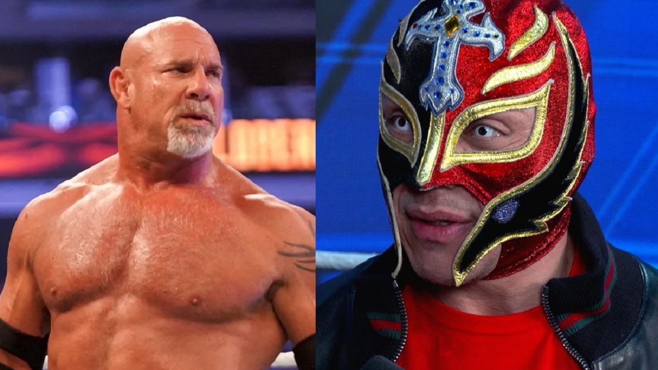 Goldberg (left); Rey Mysterio (right)