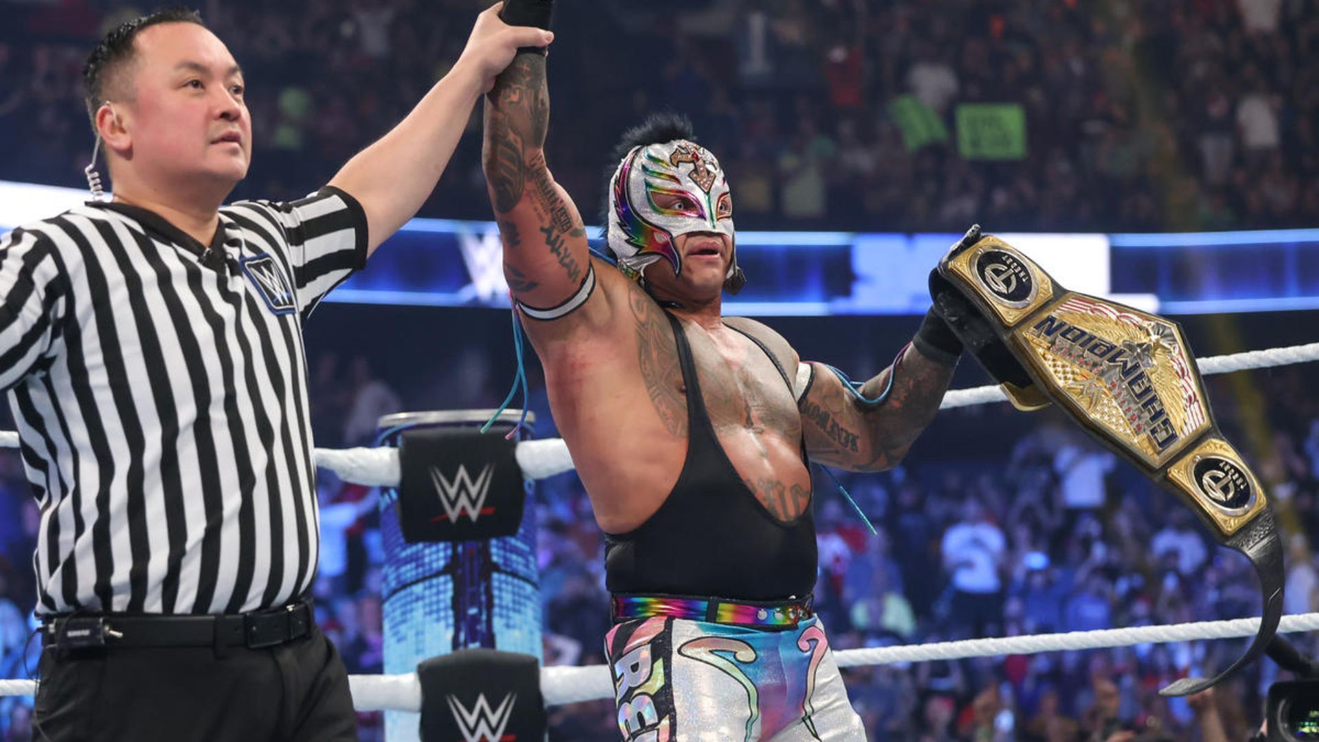 Rey Mysterio after winning the US Championship. Image Credits: wwe.com