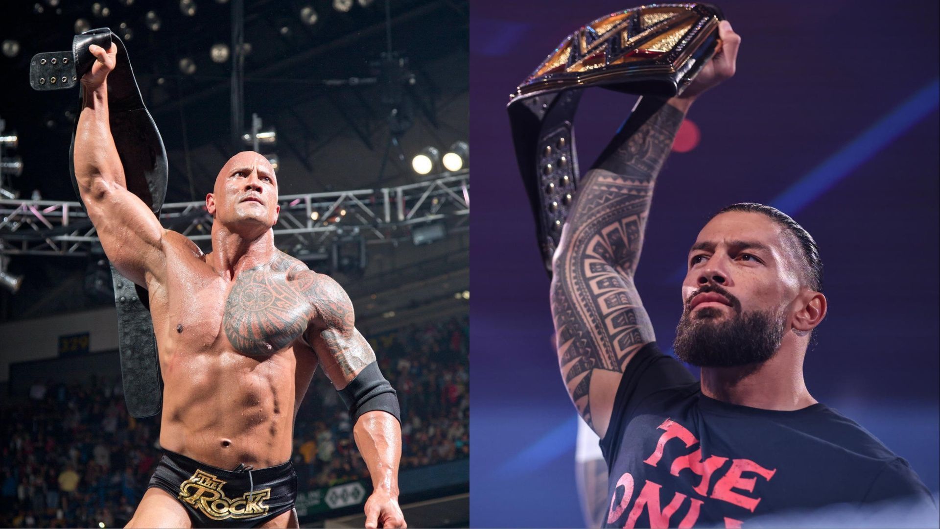 The Rock (left); Roman Reigns (right)