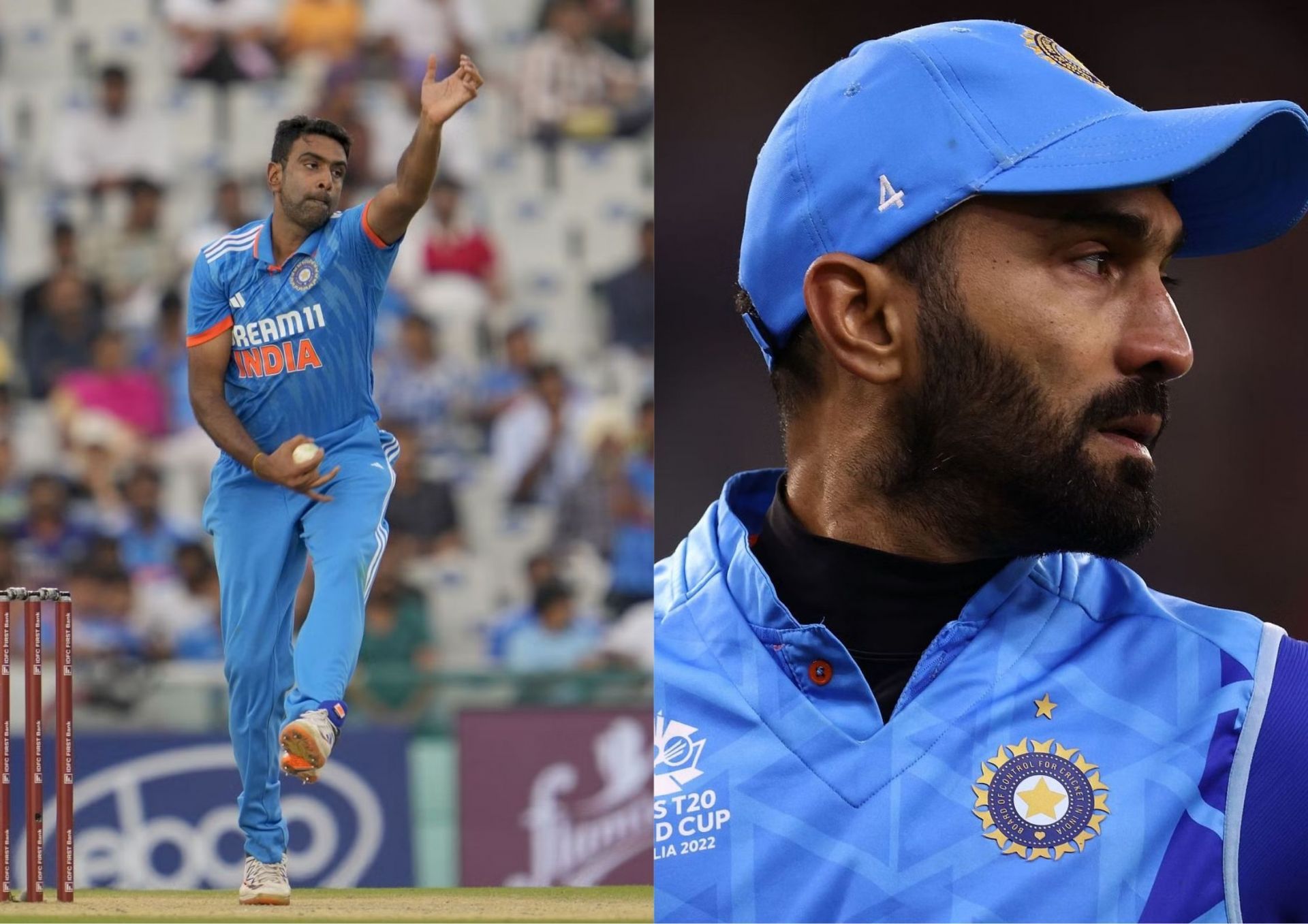 Dinesh Karthik (R) is bullish about R Ashwin (L) playing the 2023 World Cup (Picture Credits: AP; Getty).