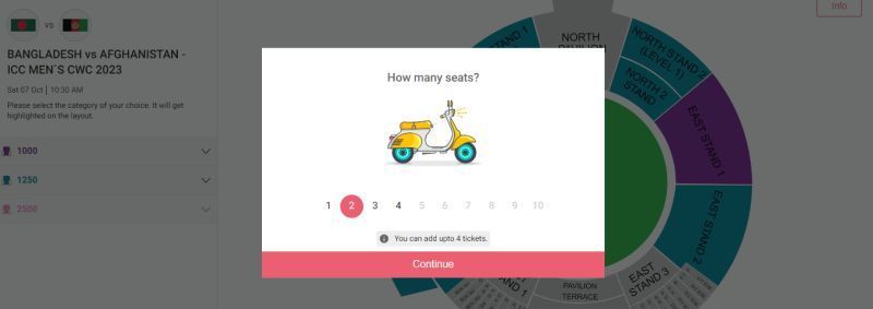 Fans can select up to four tickets. (Pic: bookmyshow.com)