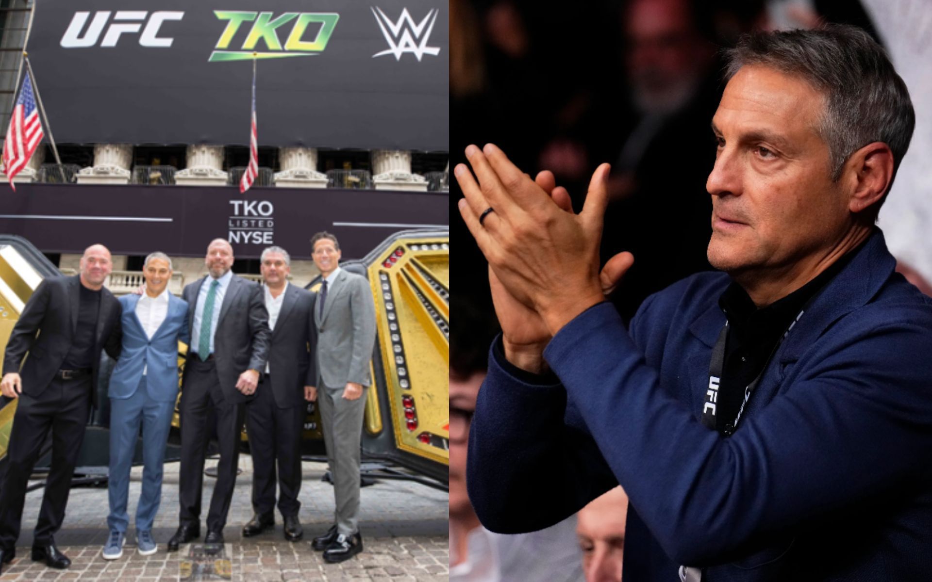 (Left) Dana White, Ari Emanuel, Triple H &amp; Mark Shapiro at TKO Holdings launch (Right) Ari Emanuel