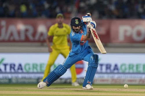 Virat Kohli plays a cover drive against Australia recently.