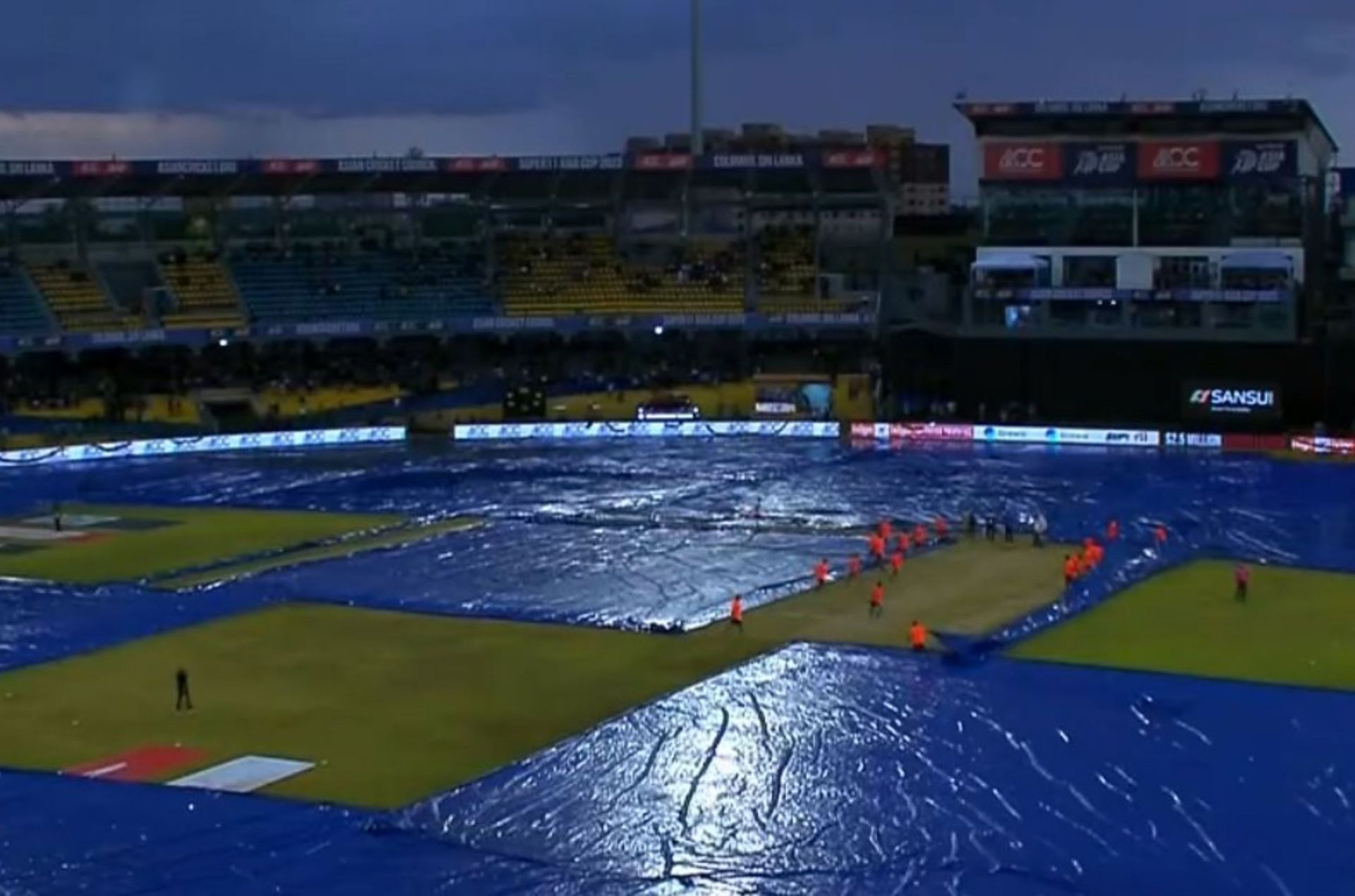 Covers in place at the R.Premadasa Stadium, Colombo on Sunday. 
