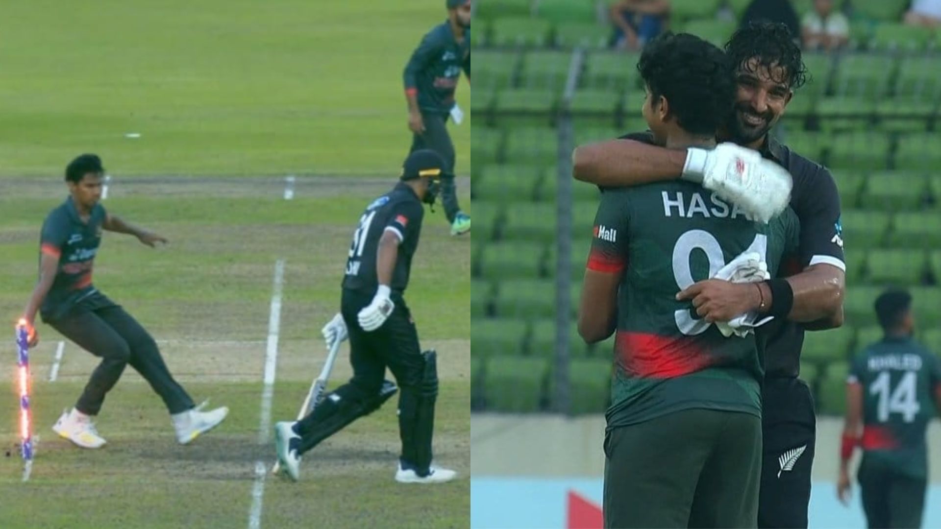 Snippets from the run-out drama involving Ish Sodhi (P.C.:X)
