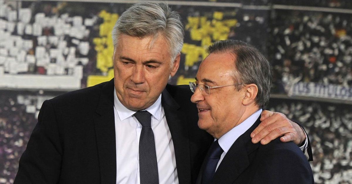 Real Madrid boss Carlo Ancelotti (left) and club president Florentino Perez