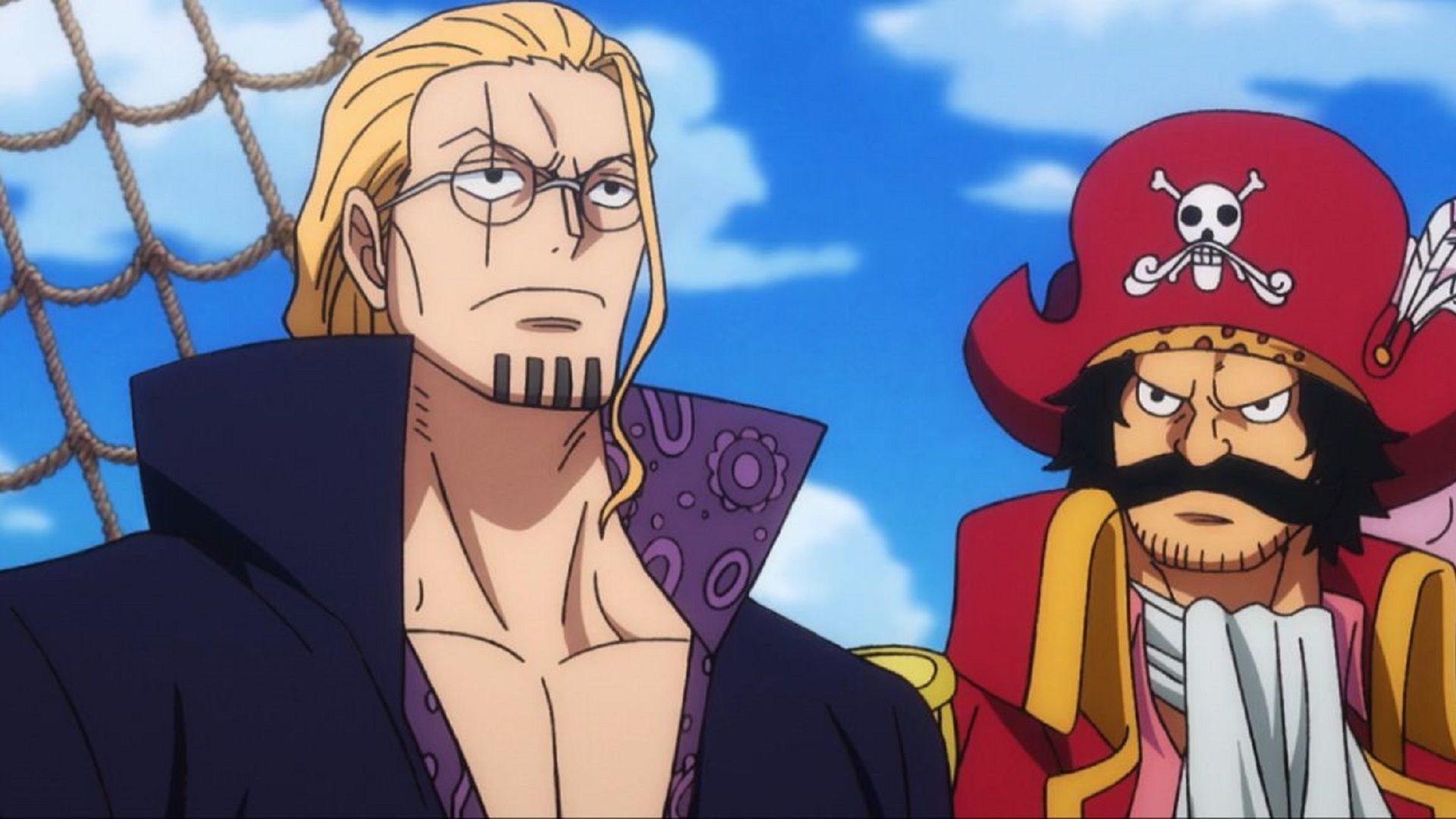&quot;Dark King&quot; Rayleigh and the Pirate King Gol D. Roger (Image via Toei Animation, One Piece)