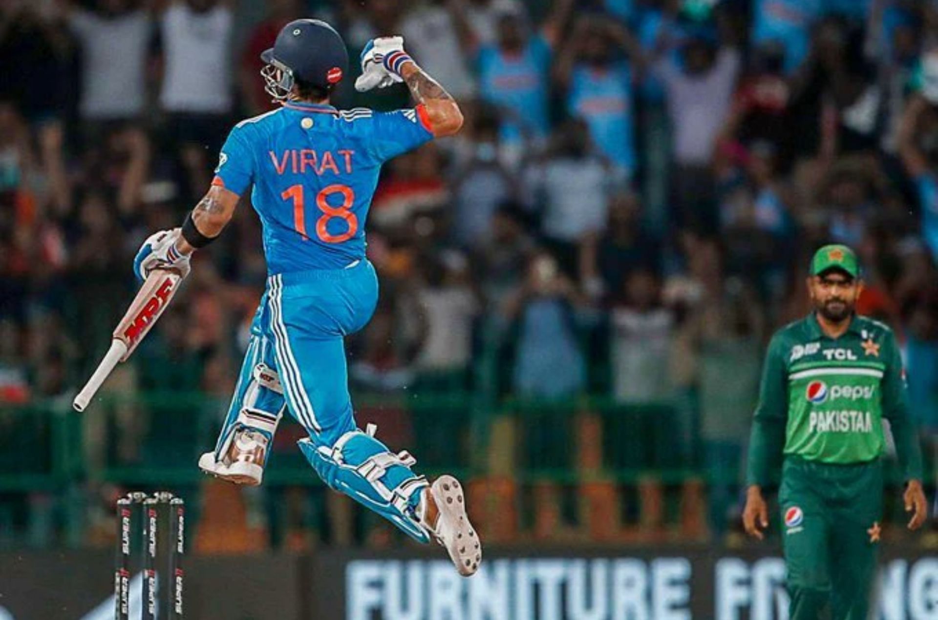 Virat Kohli celebrating his 47th ODI century. 