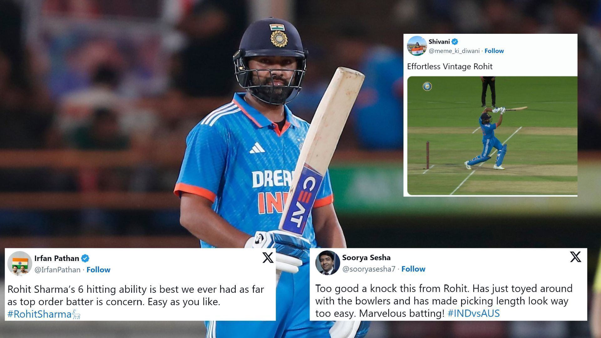 Fans hailed Rohit Sharma for his sensaional knock of 81 (P.C.:X)