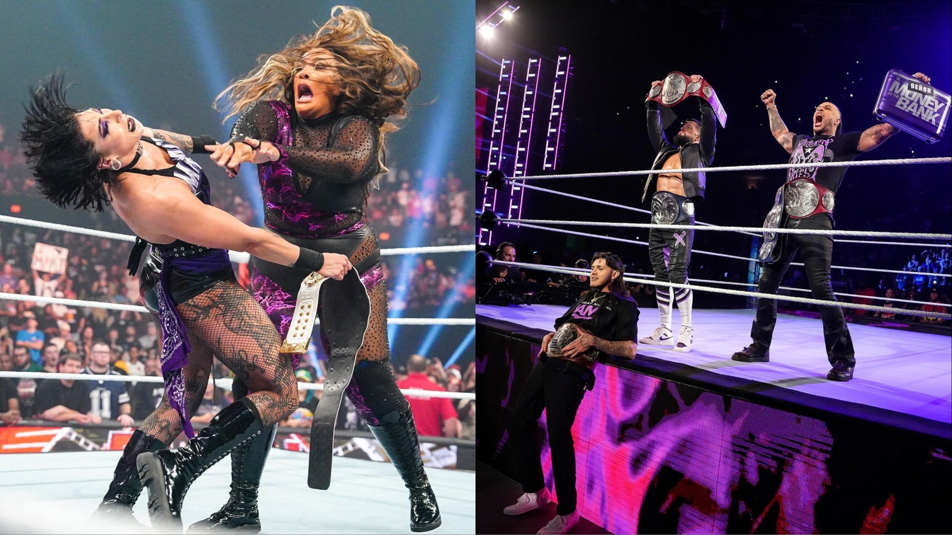 Rhea Ripley and Nia Jax (left); The Judgment Day (right)