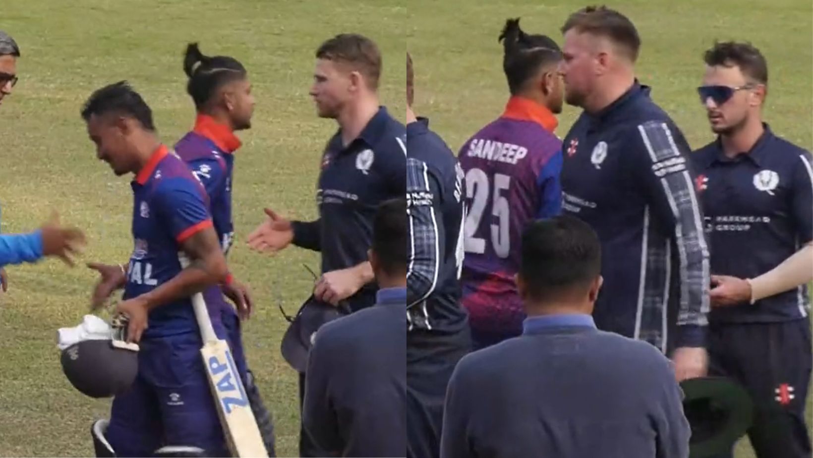 Snippets from the viral video involving Scotland players and Sandeep Lamichhane.