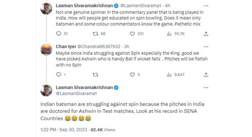 A screenshot of the conversation between Laxman Sivaramakrishnan and the fan on X.