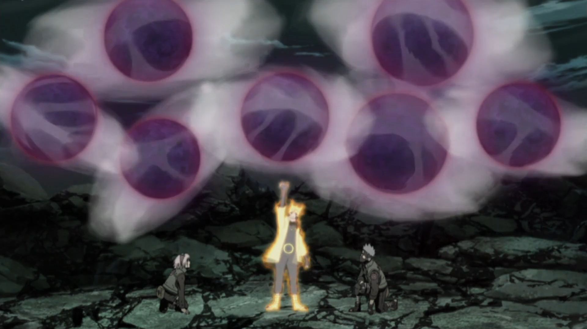Naruto using multiple Tailed Beast Ball Rasenshurikens in &#039;Naruto Shippuden&#039; (Image via Studio Pierrot)