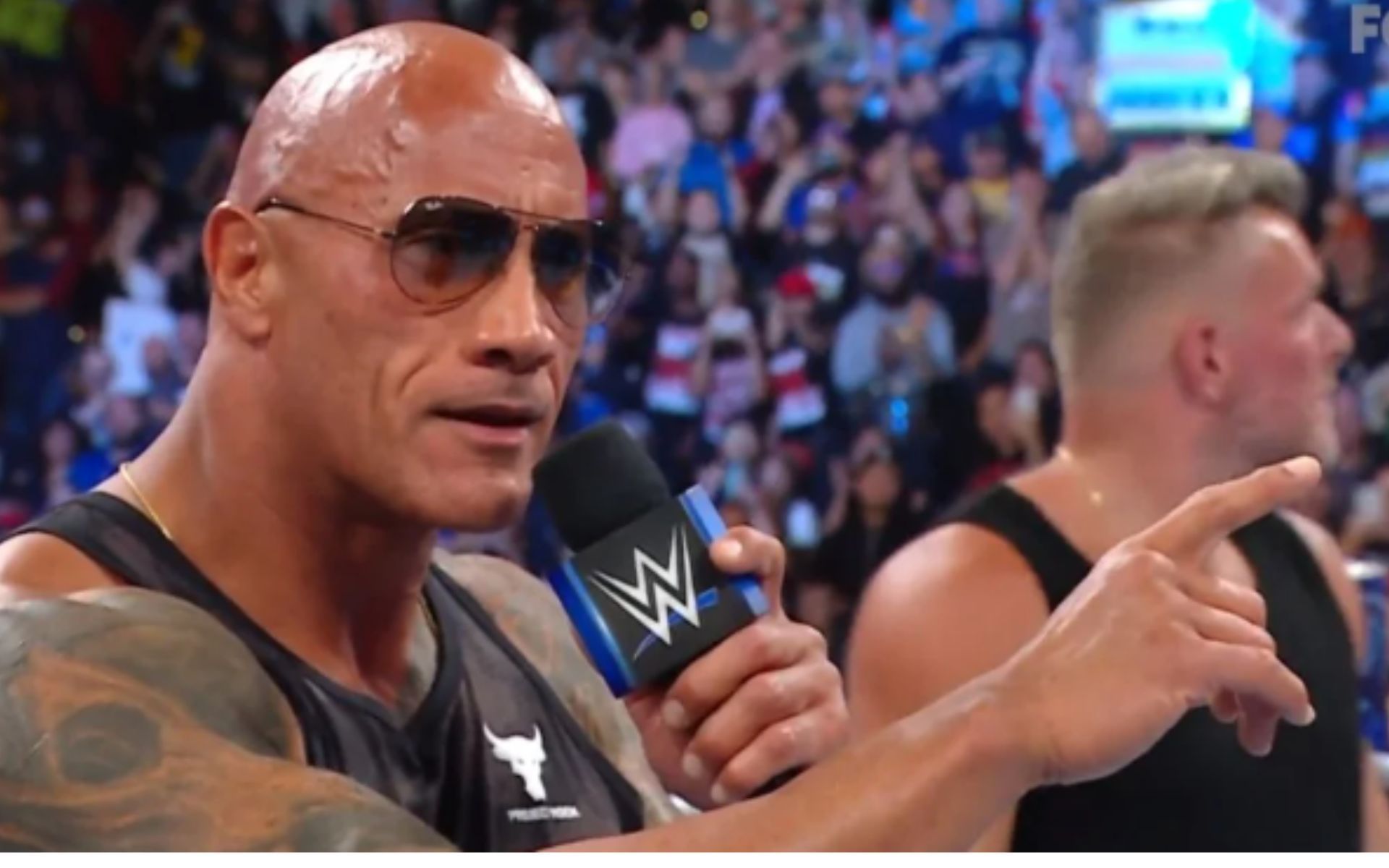 The Rock during his segment on SmackDown following his return