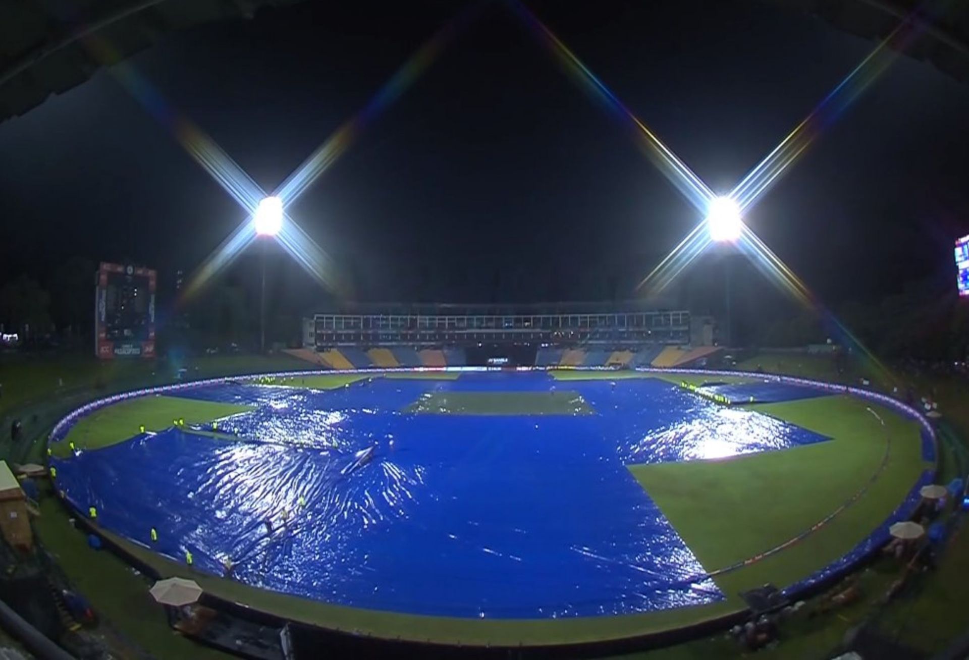 Pallekele International Cricket Stadium covered due to rain. 