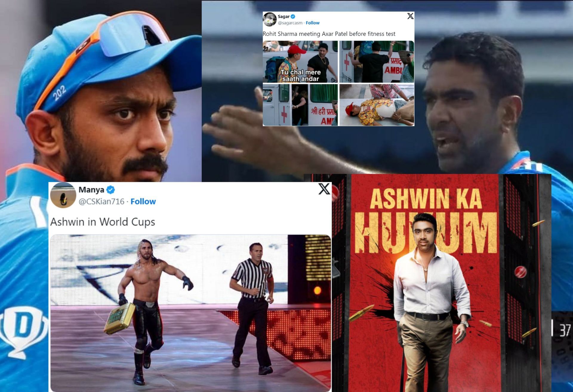 Fans react after Ashwin replaced Axar Patel in the Indian World Cup squad.