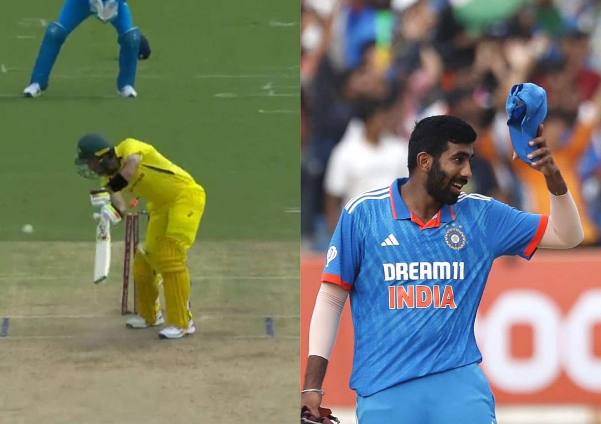 Glenn Maxwell had no clue to a Jasprit Bumrah special in Rajkot (Screengrab via X/BCCI; AP).