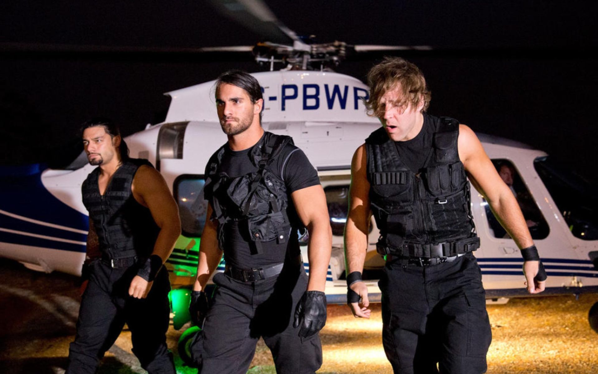 The Shield during their iconic helicopter entrance on RAW 