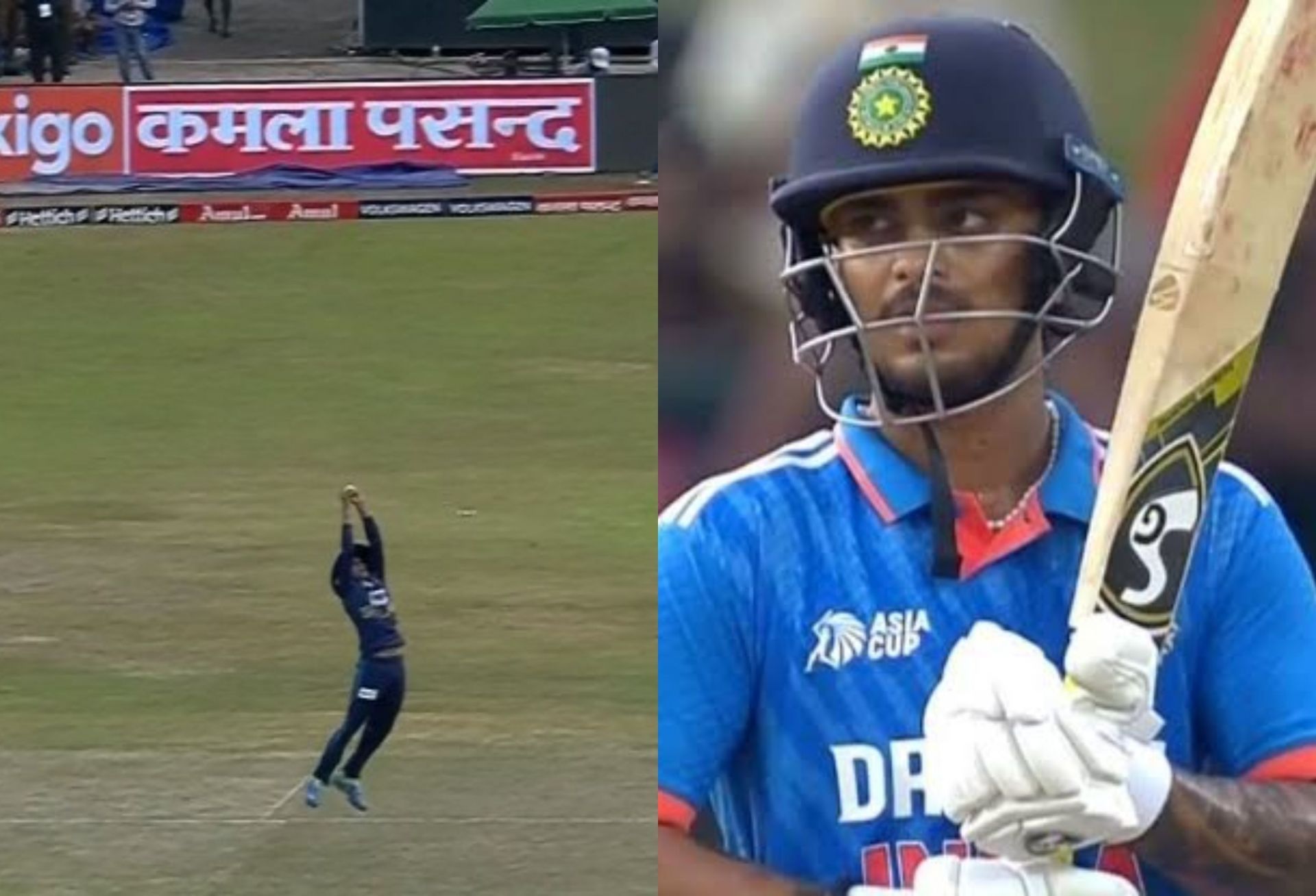 Ishan Kishan departs after Dunith Wellalage takes a wonderful catch. 