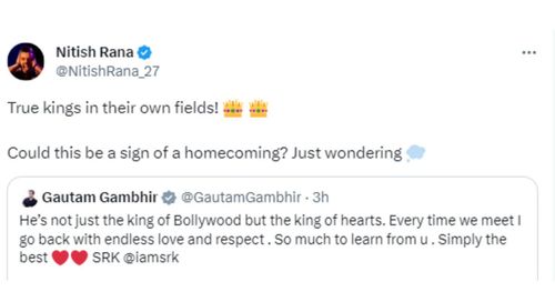 Nitish Rana reacted to Gautam Gambhir's post on X.