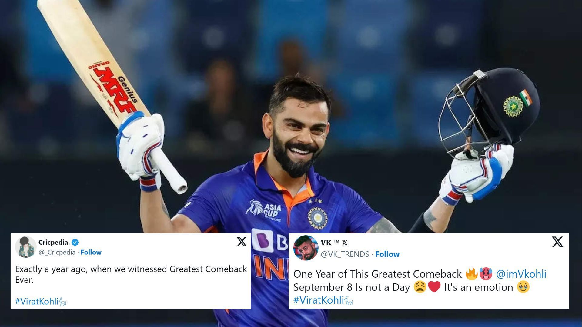 Virat Kohli reacts after scoring his 71st international hundred (P.C.:X)