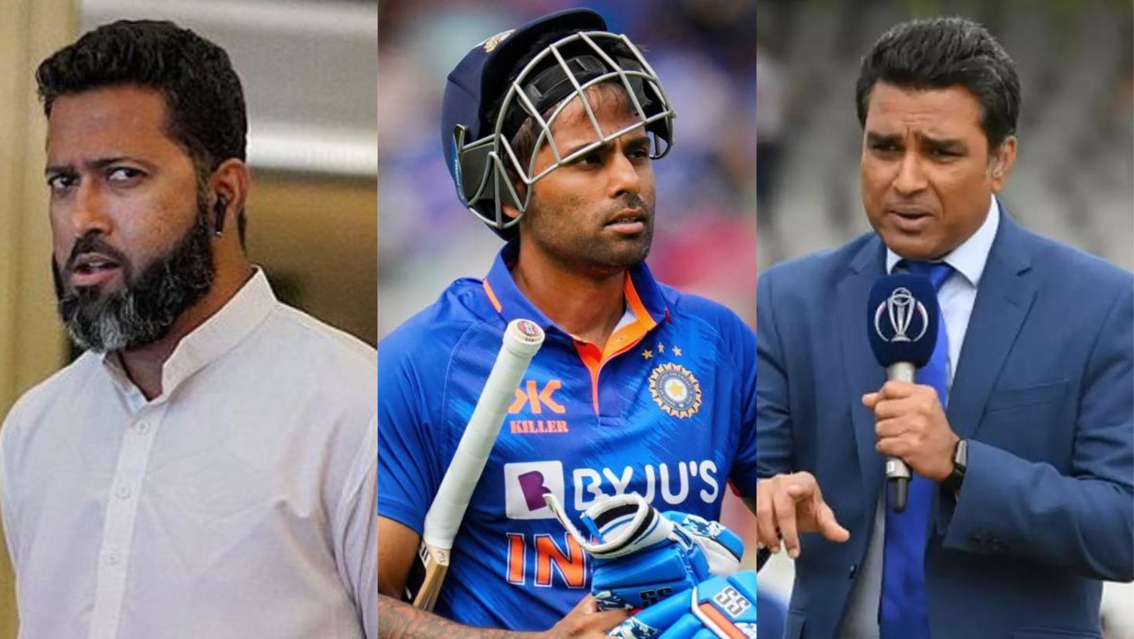 Wasim Jaffer, Suryakumar Yadav (C) and Sanjay Manjrekar.