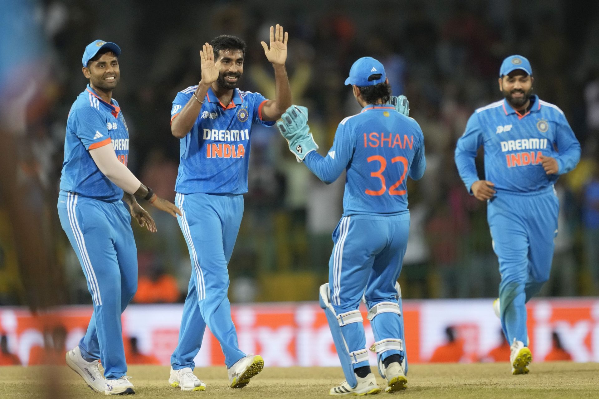 Jasprit Bumrah, who returned to join the Indian team after missing the previous game for the birth of his child, got the early breakthrough for India. He had Imam-ul-Haq caught at slip for 9. (Pic: AP Photo/Eranga Jayawardena)