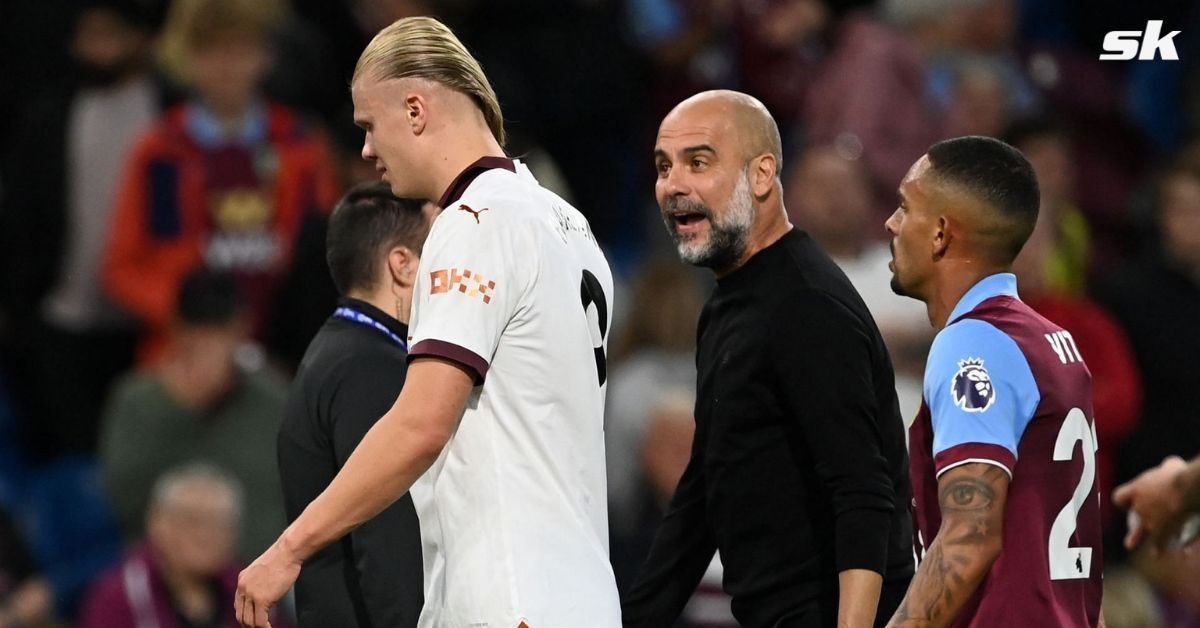 Erling Haaland and Pep Guardiola (via Getty Images)