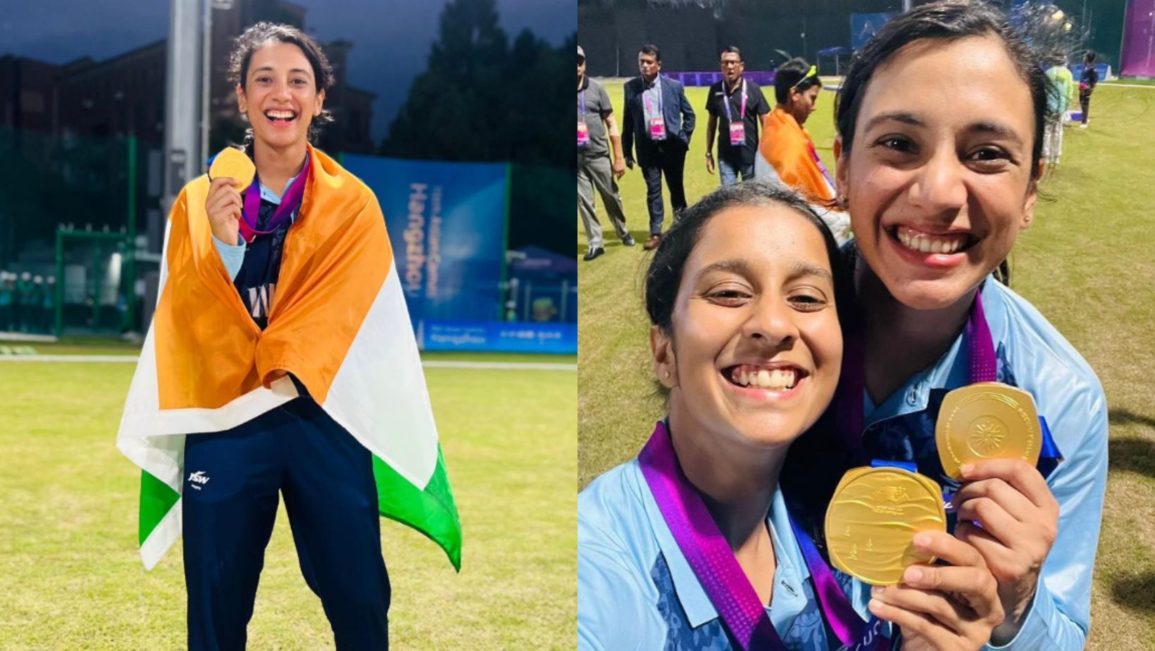 Smriti Mandhana and Jemimah Rodrigues with their gold medals on Monday. (PC: Instagram)