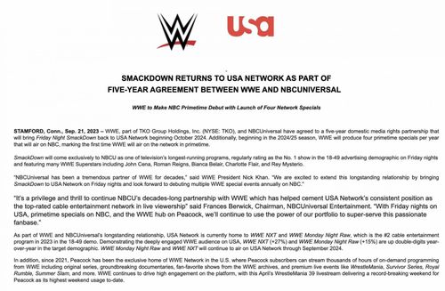 WWE SmackDown will move to USA Network from Fox