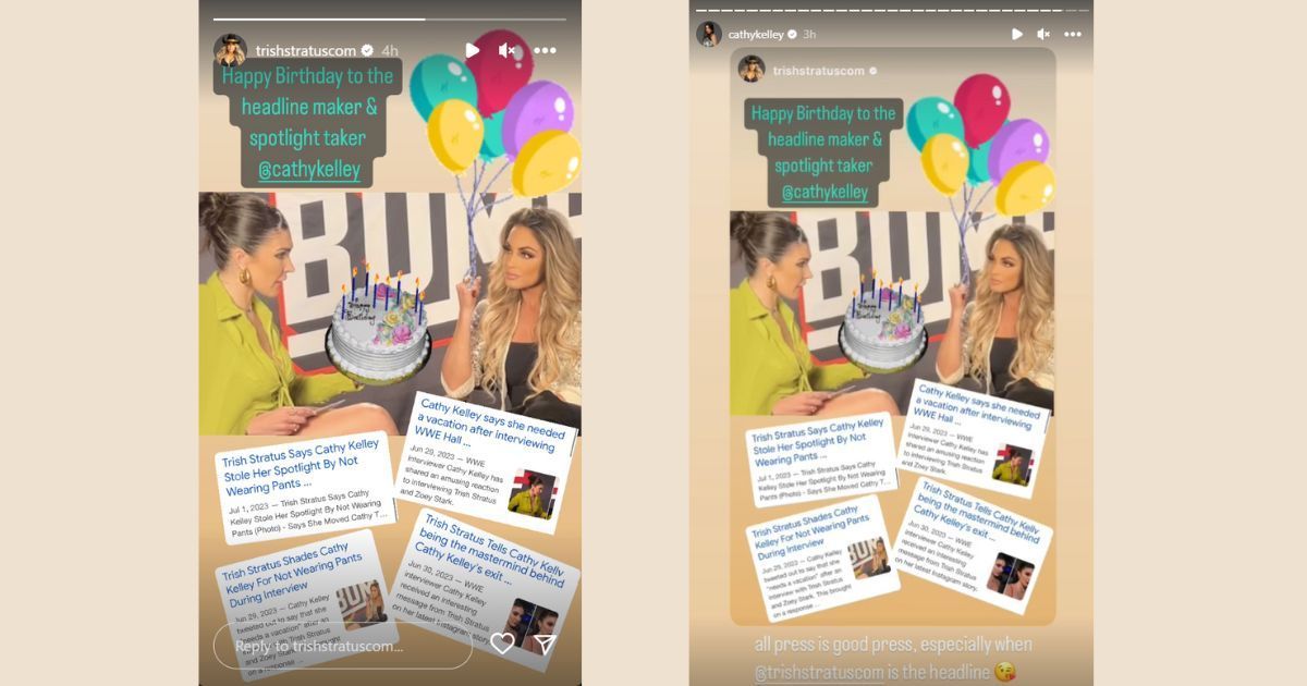 Cathy Kelley and Trish Stratus&#039; exchange on Instagram Stories.