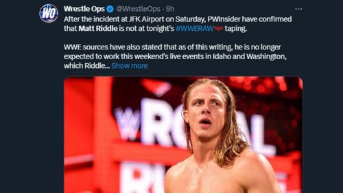 Matt Riddle has been pulled from the weekend's live events