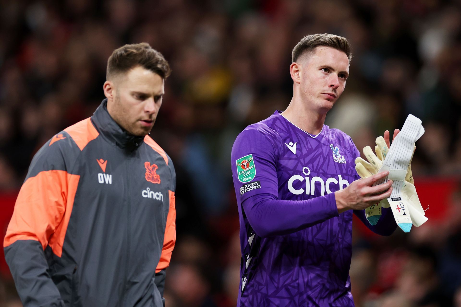 Dean Henderson's (R) Crystal Palace debut was cut short by injury.