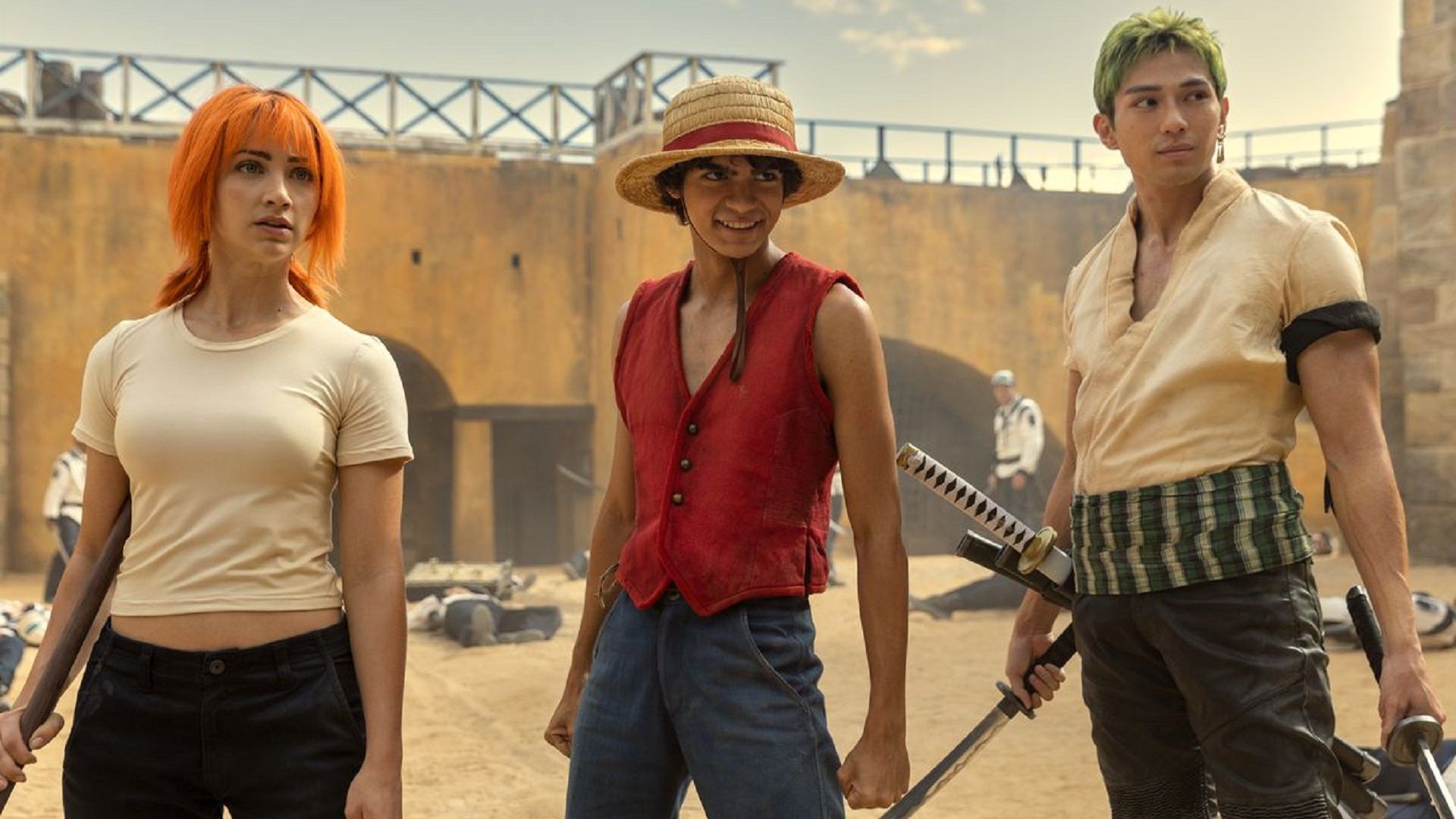 The first three original Straw Hats as seen in the live-action (Image via Netflix)