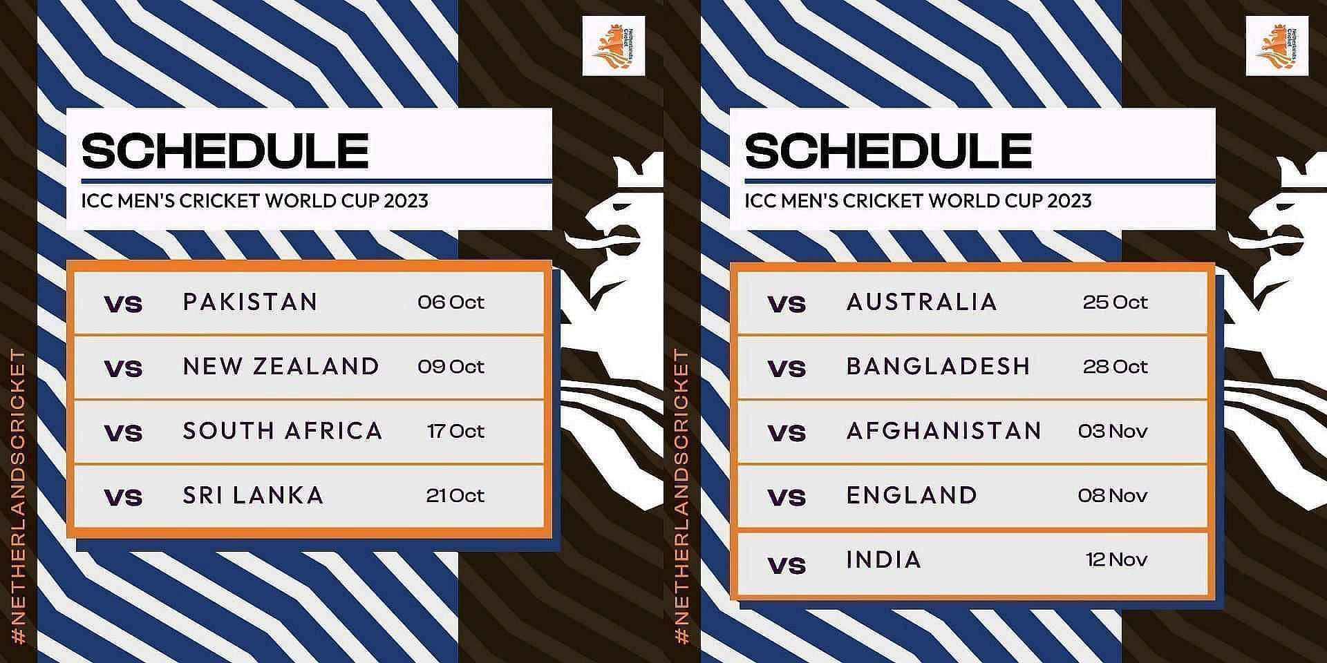 Netherlands Cricket World Cup 2023 Schedule