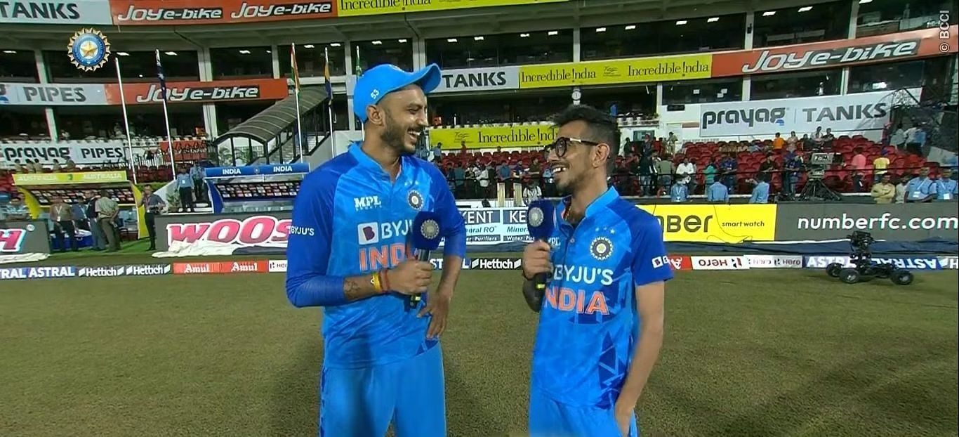 Axar Patel (left) pipped Yuzvendra Chahal for the third spinner