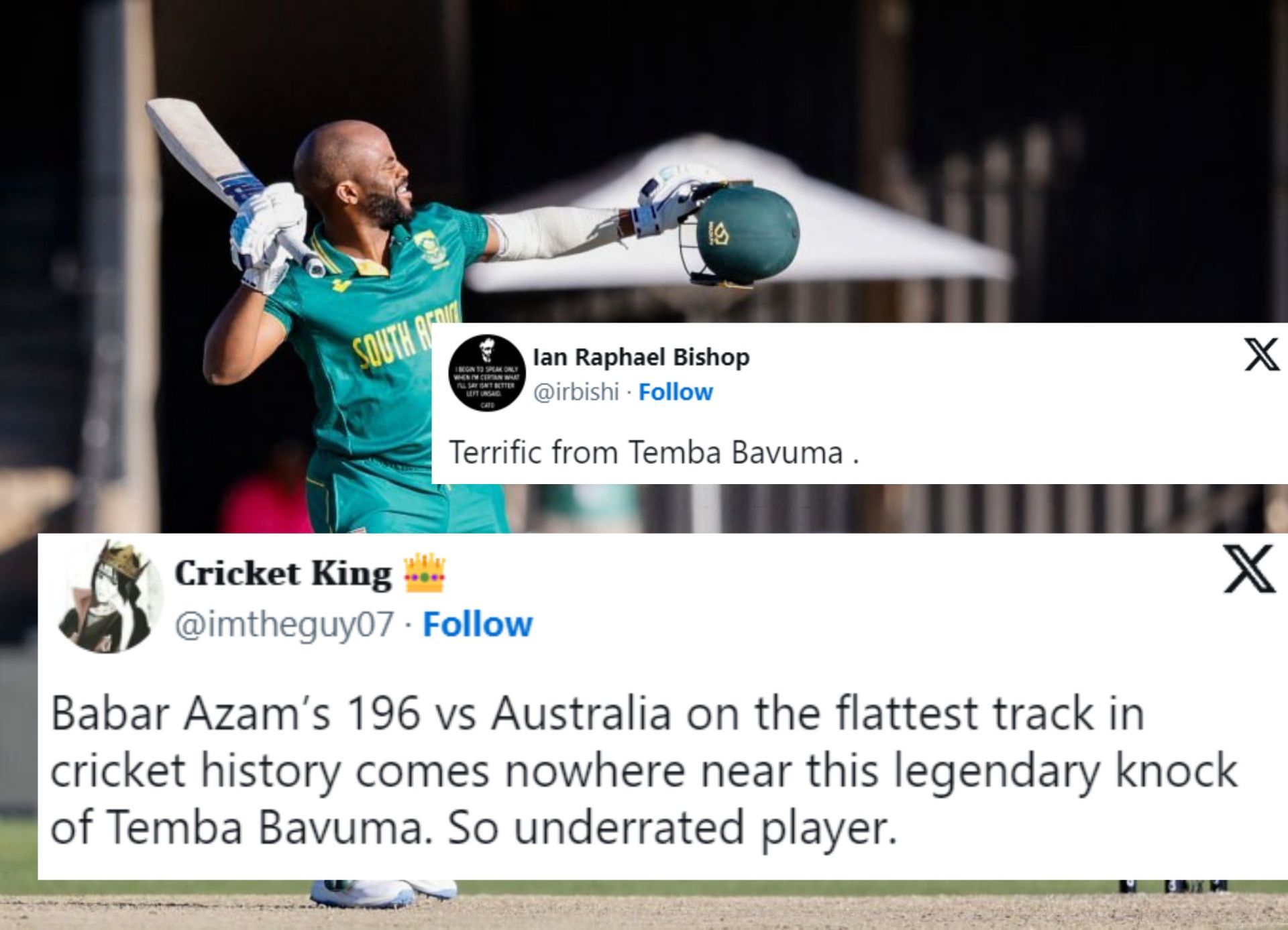 Fans hail Temba Bavuma for his magnificent century on Thursday vs Australia. 