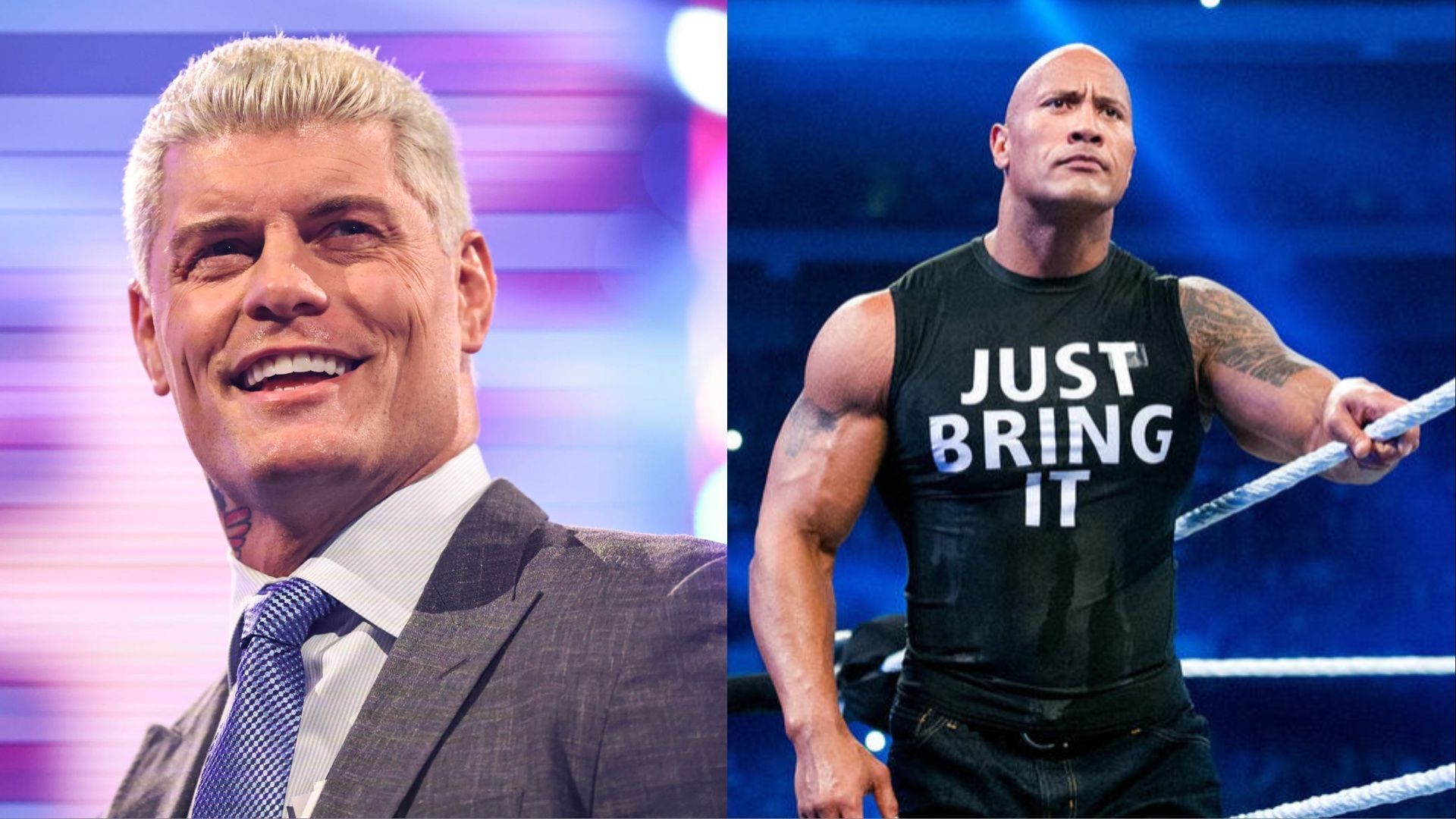 Cody Rhodes (left); The Rock (right)