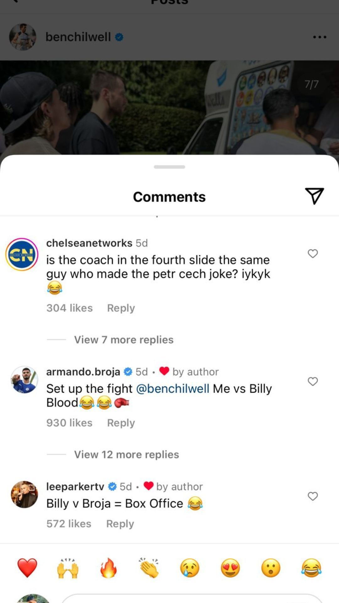 Broja&#039;s comment under Chilwell&#039;s latest post