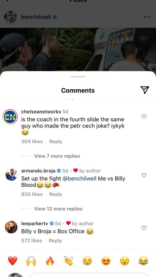 Broja's comment under Chilwell's latest post