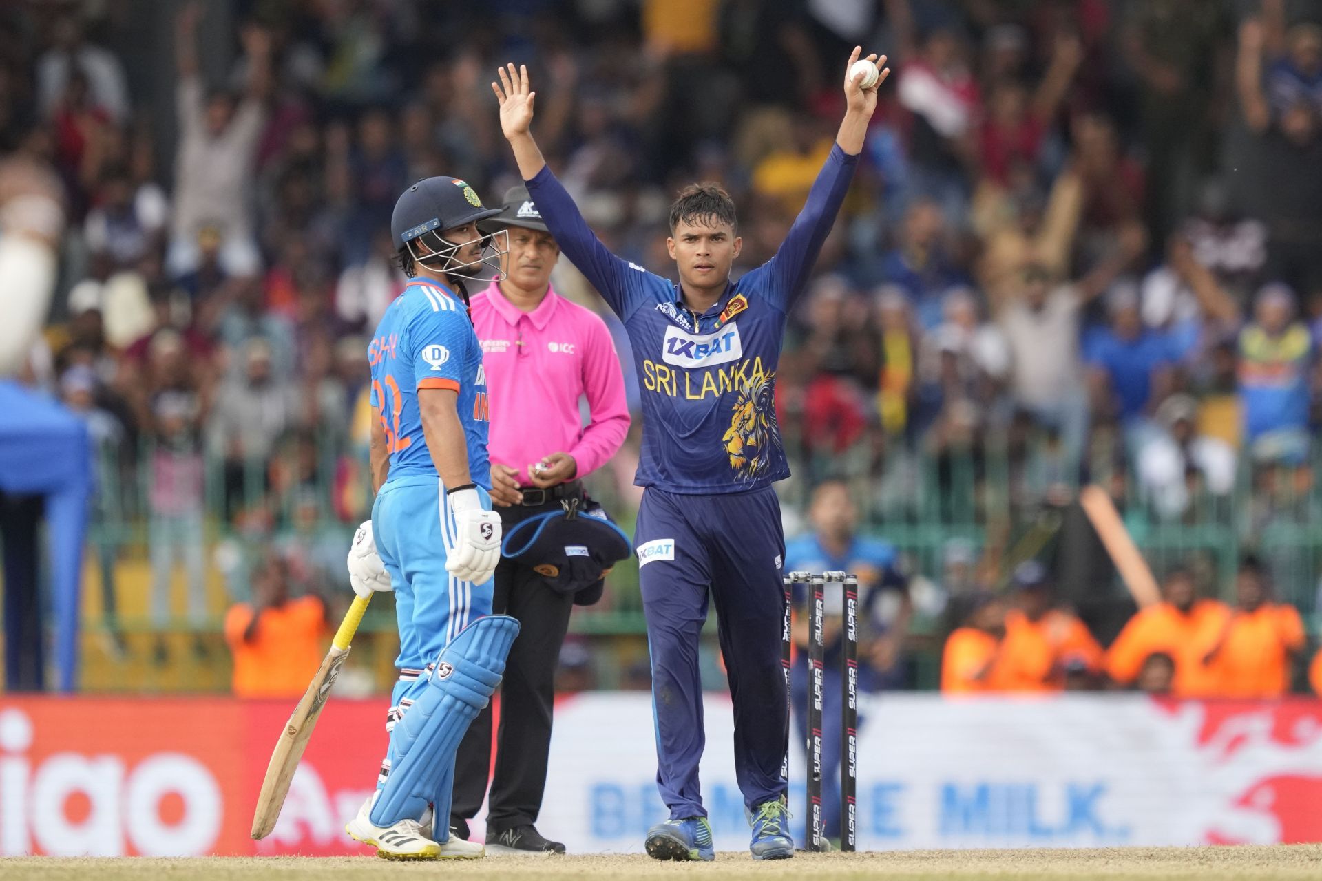 Dunith Wellalage celebrating KL Rahul's wicket [Getty Images]